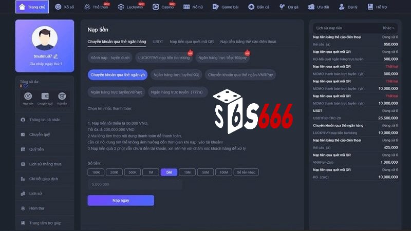 thực hiện nạp tiền s666 nhà cái